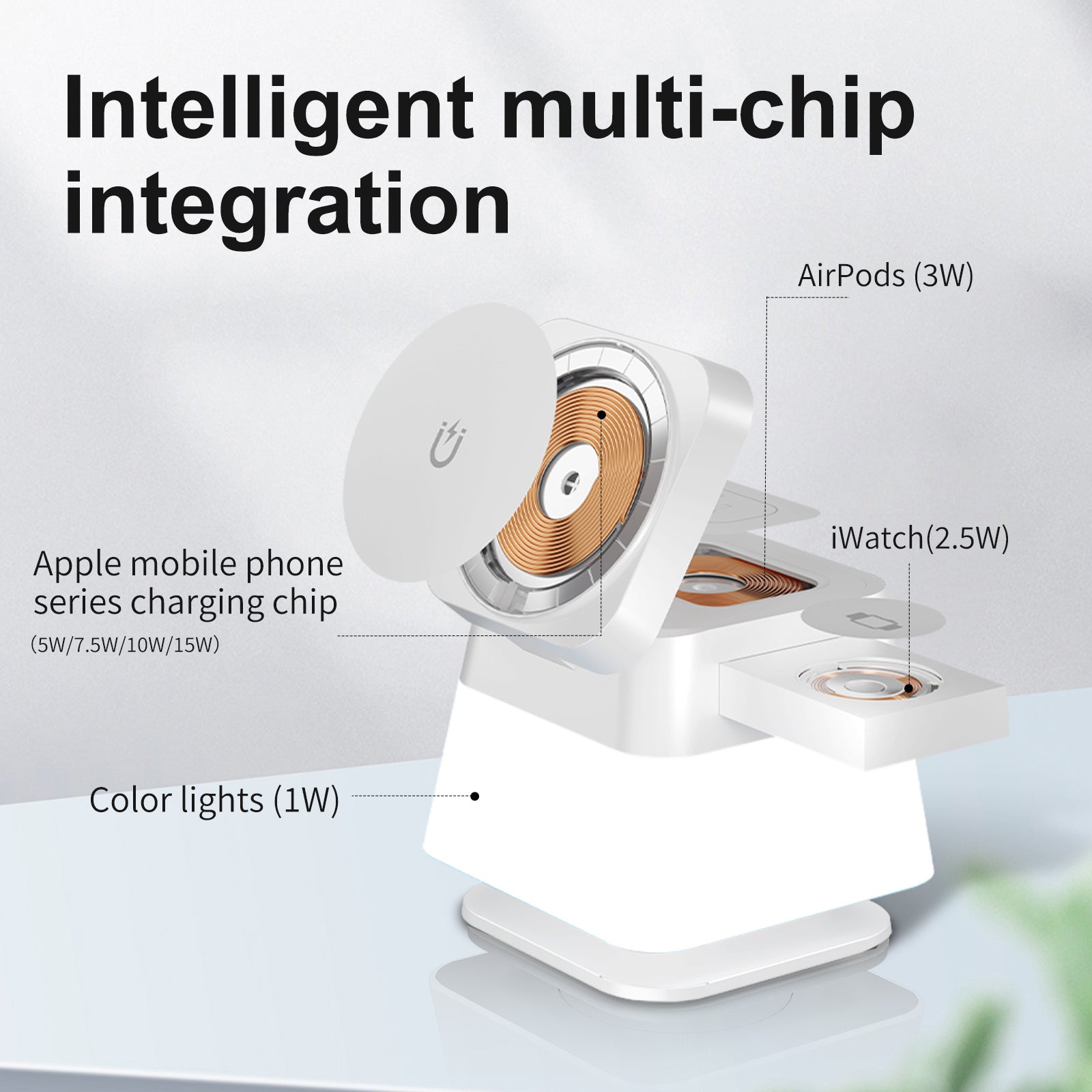 4-in-1 Rotatable Magnetic Wireless Charger Stand with Colorful Lighting | Fast Charging Dock for iPhone 15/14/13/12/Pro Max & Accessories CJ