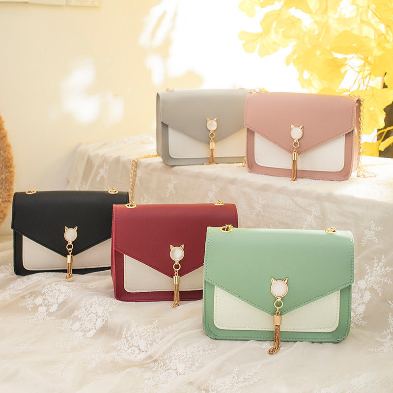 Small Messenger Bag New Sweet And Cute Cat Tassel Decoration Chain One Shoulder Small Square Bag Casual Messenger Bag A&S Collection