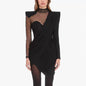 European and American stars the same sexy wave dot mesh splicing slim bag hip fold irregular dress A&S Collection