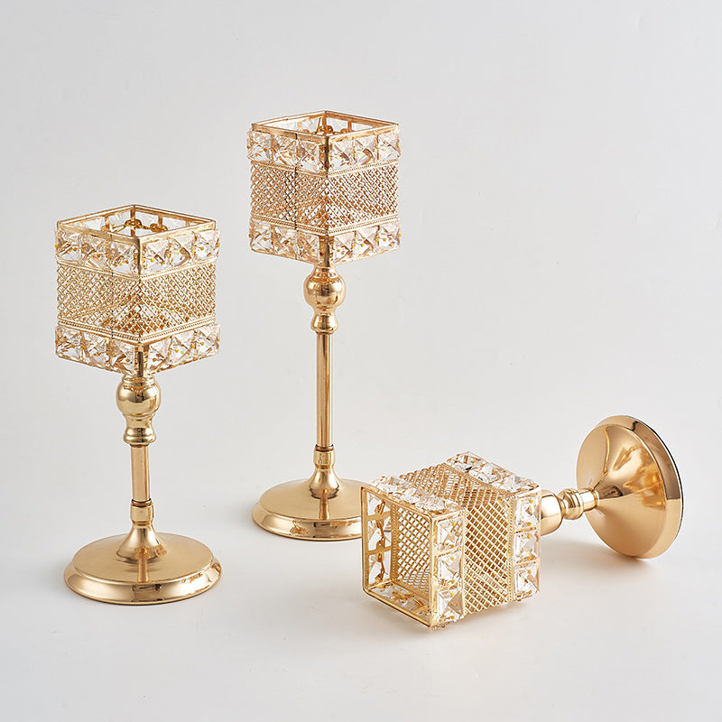 Light luxury style electroplating retro creative candlestick wedding props ornaments iron square candle cup decoration A&S Collection