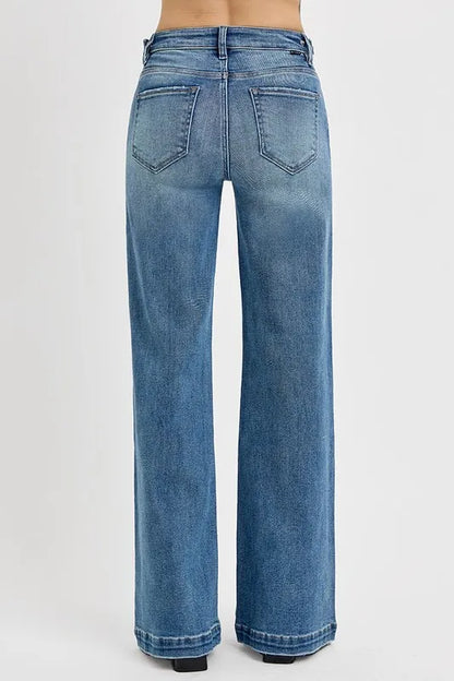 RISEN Full Size Tummy Control High Rise Wide Adjustable Waist Band Jeans Plus Size.