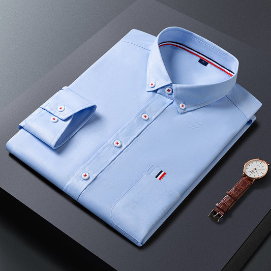 Men's long-sleeved shirt Korean version trend slim youth white shirt men's pointed neck inch shirt A&S Collection