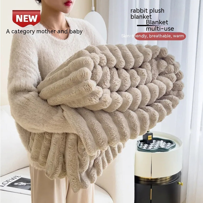 Soft Wind Bubble Velvet Blanket Warm Solid Rabbit Fur Blankets Double-sided Thickening Cover Throw Warm Fur Blanket A&S Collection