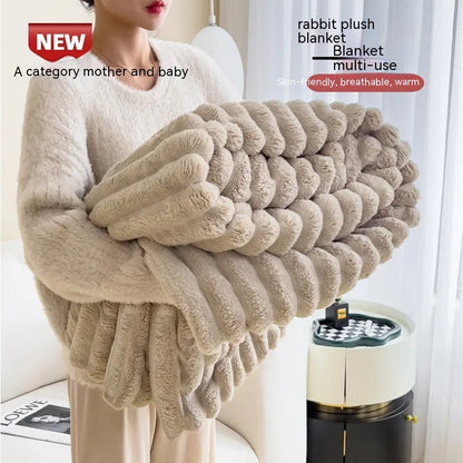 Soft Wind Bubble Velvet Blanket Warm Solid Rabbit Fur Blankets Double-sided Thickening Cover Throw Warm Fur Blanket A&S Collection