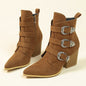 Chunky Heel Pointed Toe Boots With Belt Buckle Design Retro Mid-calf Boot Fashion Fall Winter Shoes For Women A&S Collection