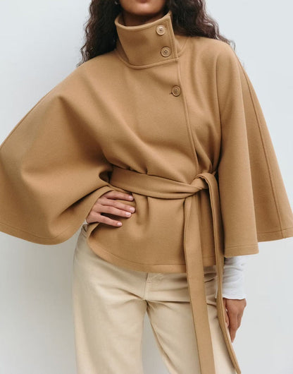 Winter High Neck Batwing Sleeve Coat With Belt Fashion Loose Elegant Button Top Trench Coat For Women Clothing A&S Collection