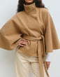 Winter High Neck Batwing Sleeve Coat With Belt Fashion Loose Elegant Button Top Trench Coat For Women Clothing A&S Collection