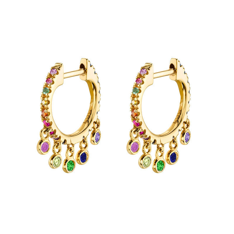 S925 Silver needle selling wind color earrings pendant female retro style studded with zircon earrings A&S Collection