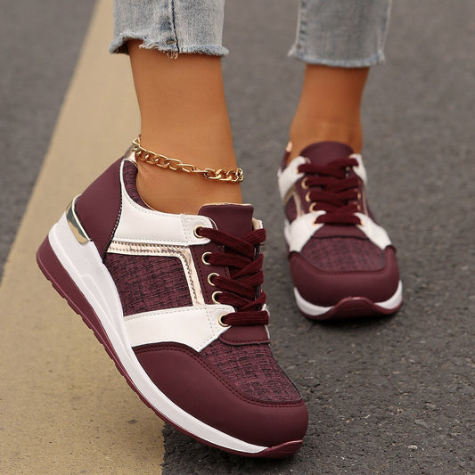 Chic Colorblock Lace-Up Sneakers: Fashionable, Thick-Soled Casual Sports Shoes for Women - Round Toe Slip-On Comfort A&S Collection