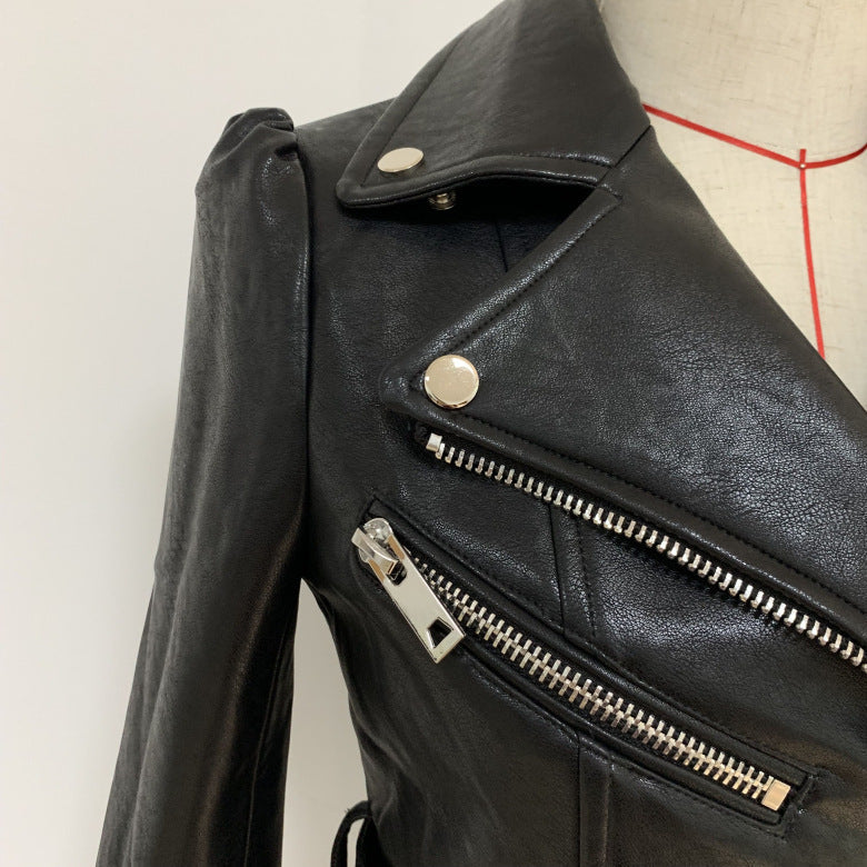 Autumn/winter British style women's motorcycle jacket with detachable hem, trim, and zipper leather coat A&S Collection