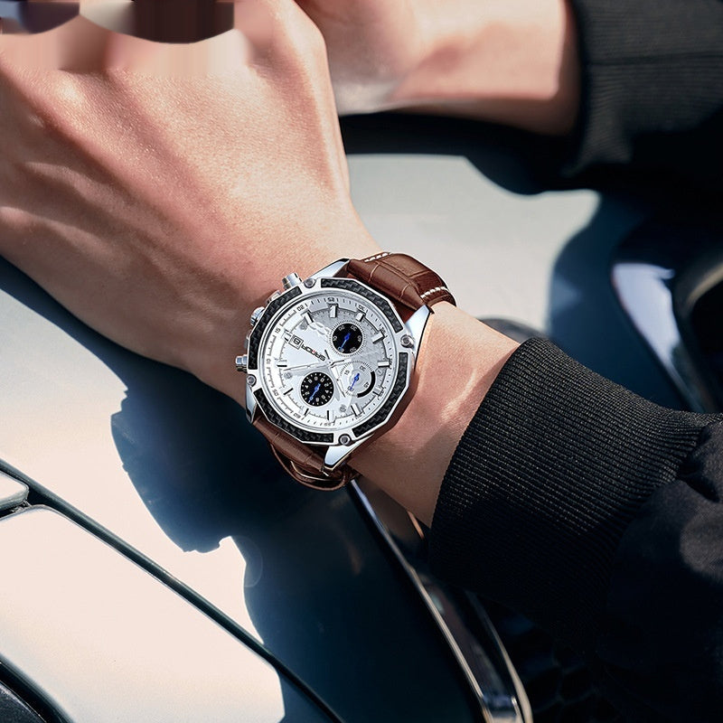 Quartz Strap Calendar Three Eyes And Six Needles Men's Watch A&S Collection