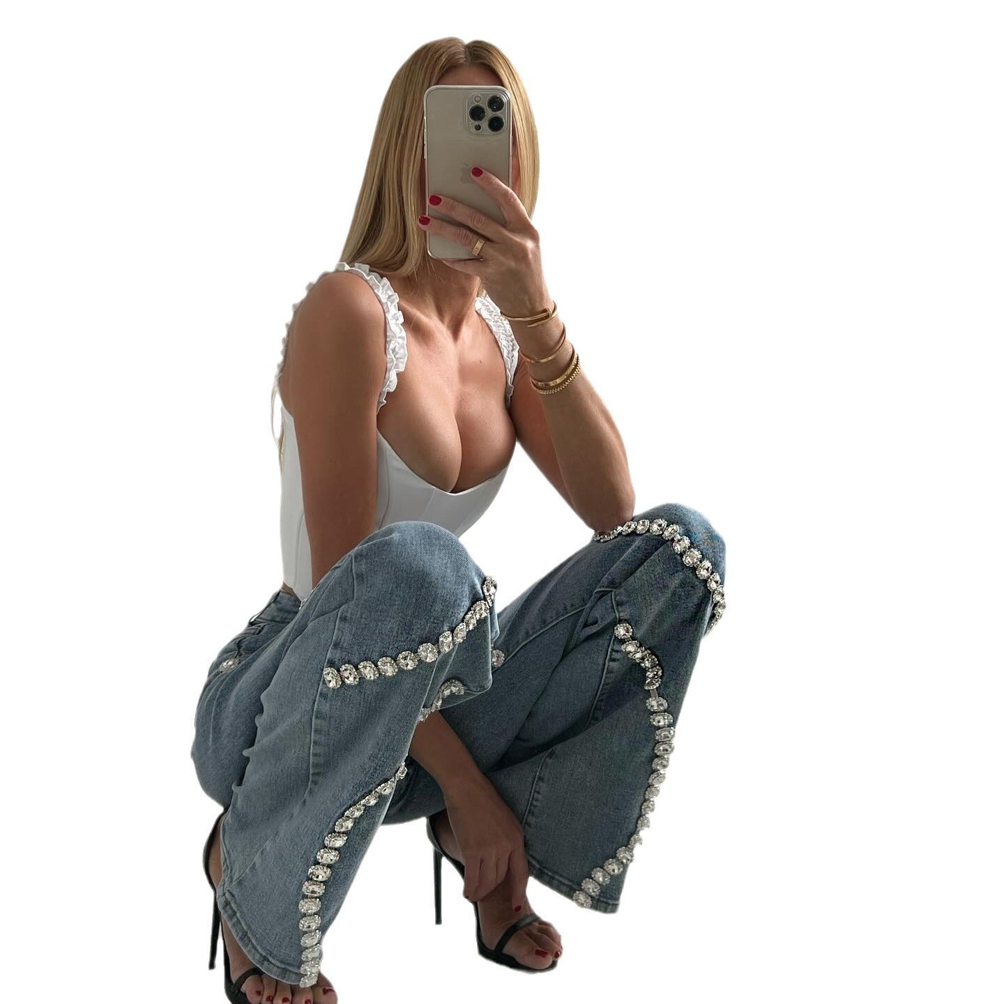 Rhine Stone Straight Leg Jeans CJ