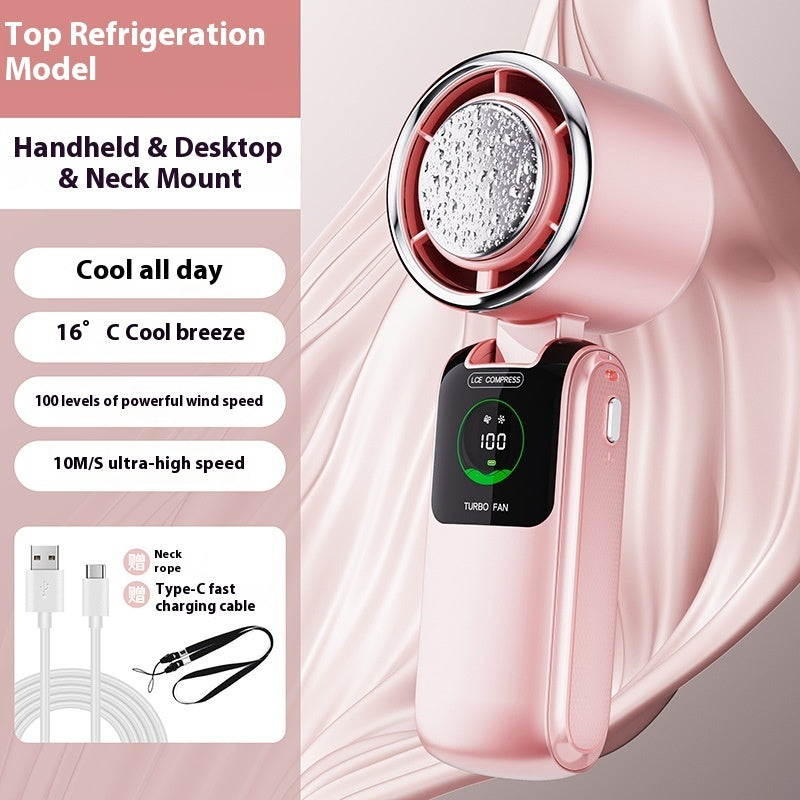 New Ice Pack High-Speed Handheld Eletirc Fan Speed Adjustable Folding Mini Fan Portable Outdoor Hanging Neck Small Fan A&S Collection