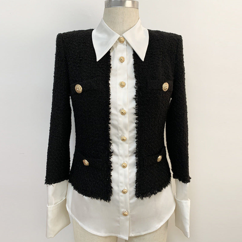 Autumn/winter new European and American fashion satin stitching lion button shirt jacket Hypersku