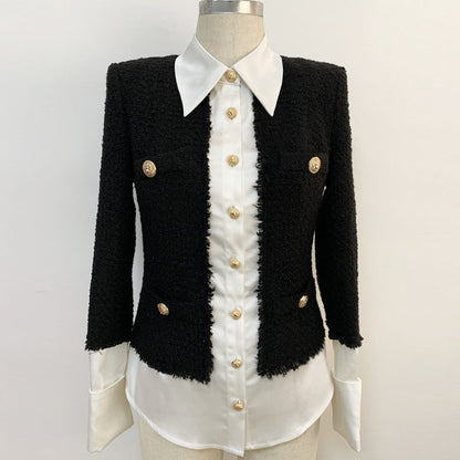 Autumn/winter new European and American fashion satin stitching lion button shirt jacket Hypersku