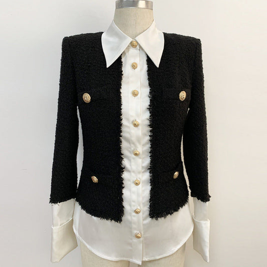 Autumn/winter new European and American fashion satin stitching lion button shirt jacket Hypersku