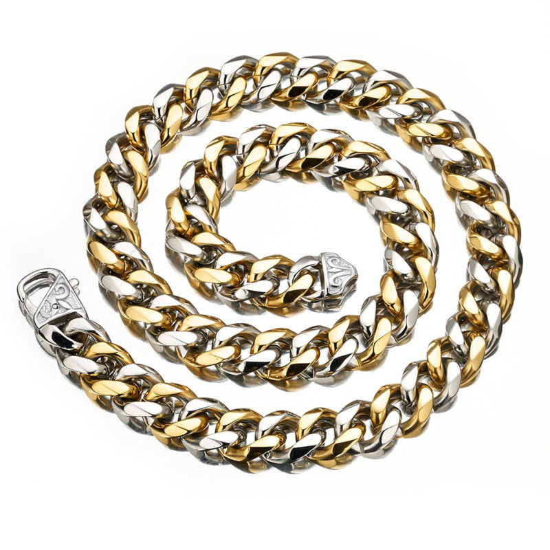 15mm stainless steel and titanium six-sided Cuban chain cast men's necklace A&S Collection