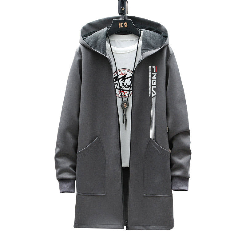 Tide brand Large Size Chinese style jacket Jacket Medium long hooded windbreaker male solid color printed long windbreaker male A&S Collection