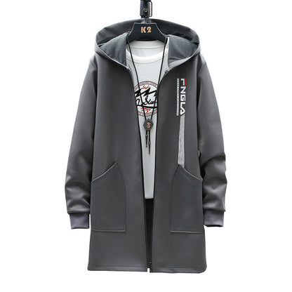 Tide brand Large Size Chinese style jacket Jacket Medium long hooded windbreaker male solid color printed long windbreaker male A&S Collection