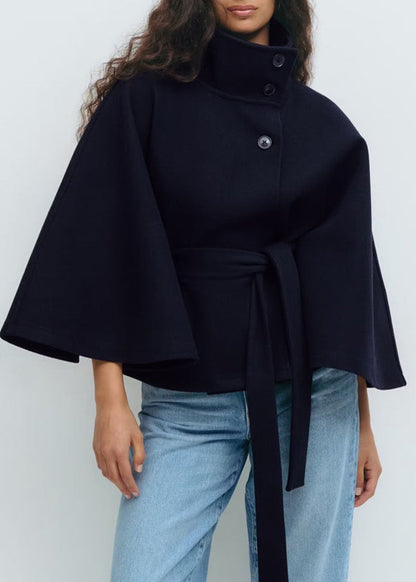 Winter High Neck Batwing Sleeve Coat With Belt Fashion Loose Elegant Button Top Trench Coat For Women Clothing A&S Collection