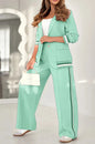 2 Pcs Set Women Suit Coat Pants Suit Lapel Long Sleeves Lady Jacket Wide Leg High Waist Trousers Female Commuting Office Outfit A&S Collection