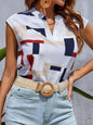 **Chic digital print top—feminine charm meets modern elegance.** CJ