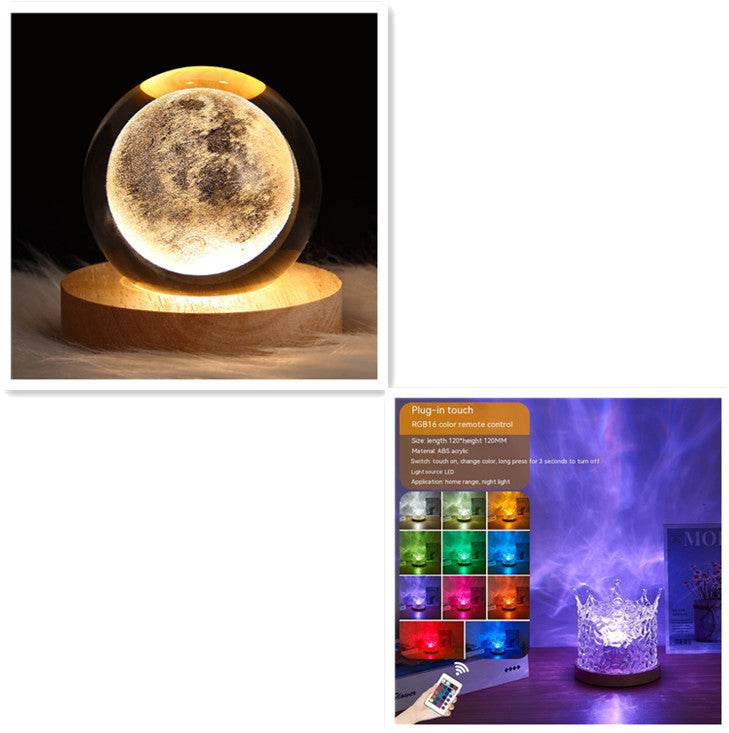 LED Water Ripple Ambient Night Light USB Rotating Projection Crystal Table Lamp RGB Dimmable Home Decoration 16 Color Gifts A&S Collection