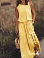 Full Size Round Neck Sleeveless Slit Maxi Dress Plus Size.