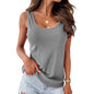 Women's U-Neck Ribbed Vest Top - Loose Fit Outer T-Shirt for Casual Comfort CJ