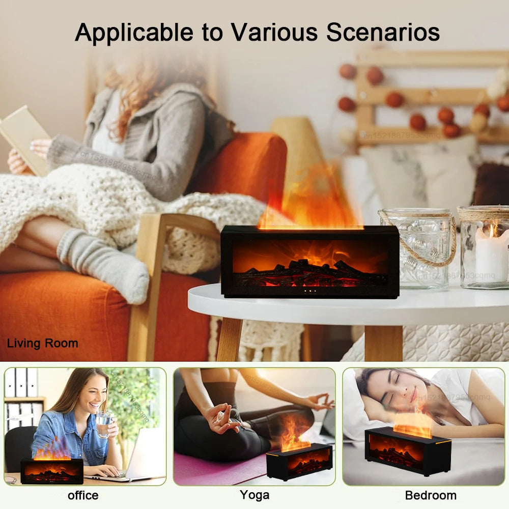 New Flame Aromatherapy Machine Colorful Essential Oil Diffuser Home Large Fog Volume Flame Humidifier 3D Flame Fireplace Machine A&S Collection