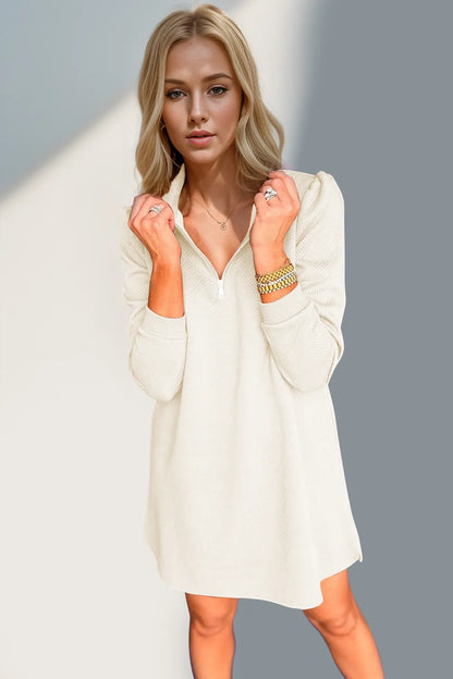 Double Take Textured Quarter Zip Long Sleeve Dress.
