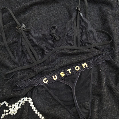 Custom Lingerie Set For Women Thong Panties Bra Set With Name Rhinestone Customized Thongs Personalized G-String Jewelry Gift CJ