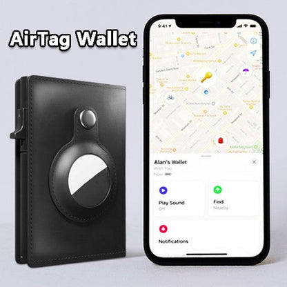 AirTag Wallet Anti Theft Bullet Card Bag Multi-functional Rfid Card Holder Men's Leather Slim Wallets For Airtag Air Tag A&S Collection