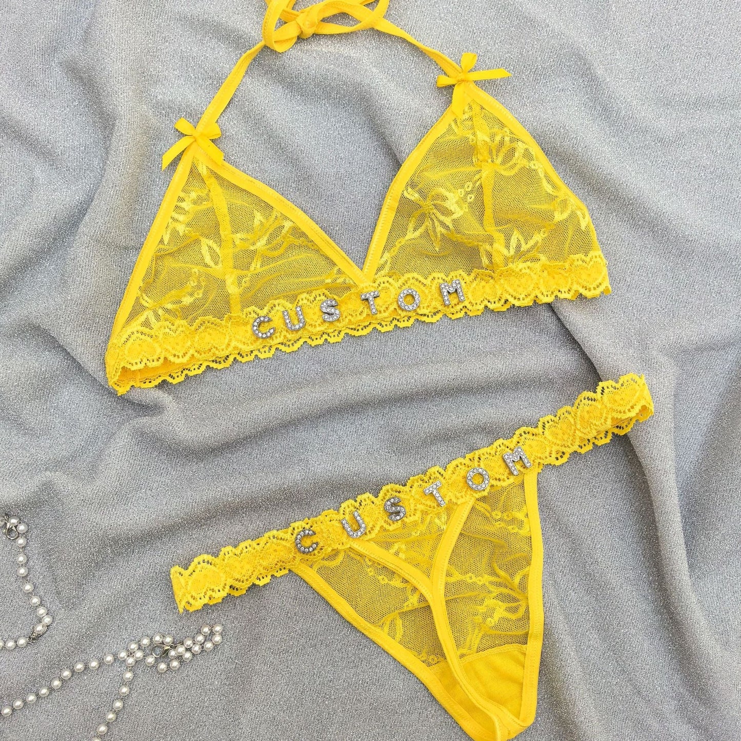 Custom Lingerie Set For Women Thong Panties Bra Set With Name Rhinestone Customized Thongs Personalized G-String Jewelry Gift CJ