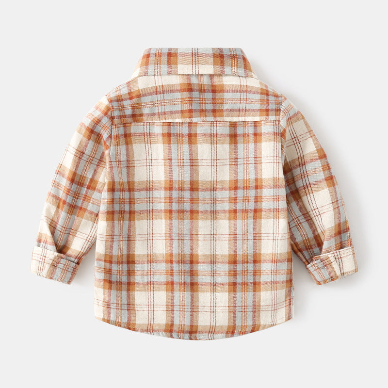 Stylish Korean plaid shirt for boys, perfect for a trendy and casual autumn look. A&S Collection