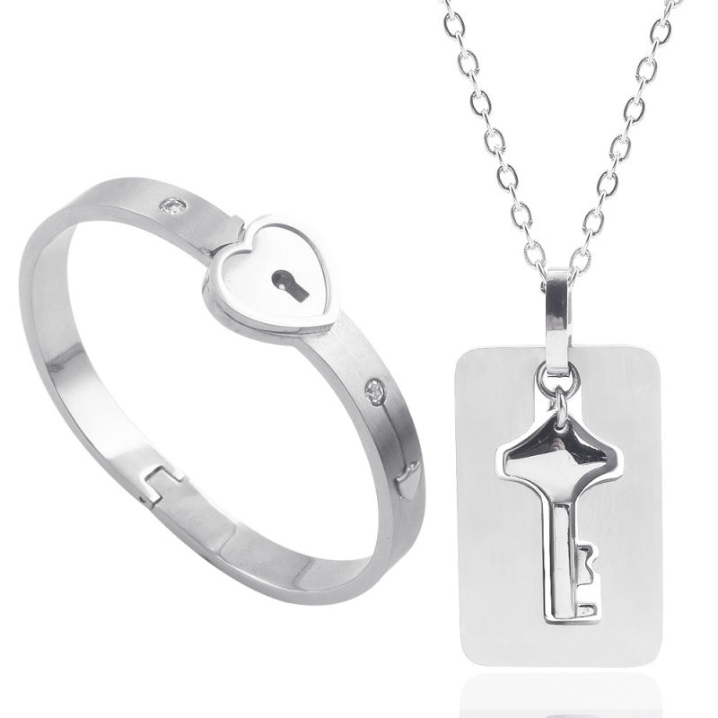 Special Day titanium steel love lock set: matching projection lock bracelet and key necklace for lovers A&S Collection
