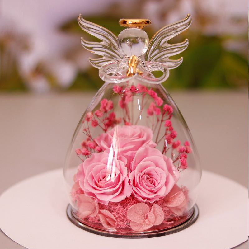 Eternal Flower Gift Box Angel Glass Cover Dried Rose Gift Box For Christmas New Year Valentine's Day Home Decor A&S Collection