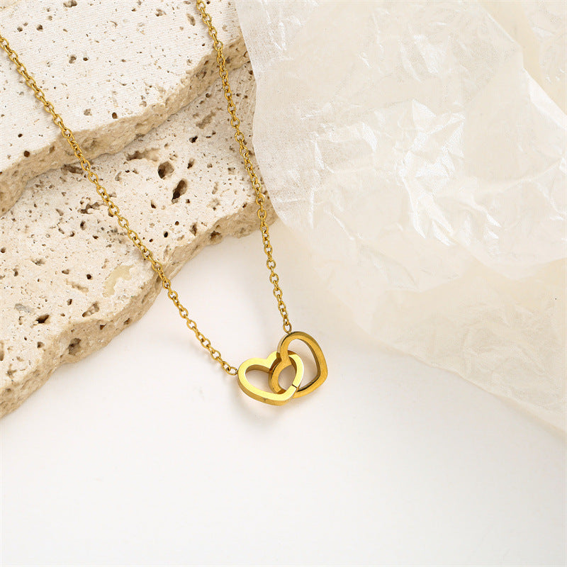 Titanium steel heart-shaped double le necklace A&S Collection