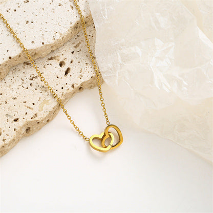 Titanium steel heart-shaped double le necklace A&S Collection