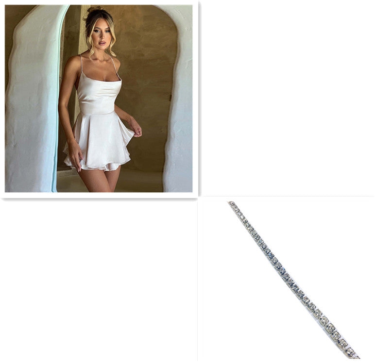 Elegant Satin Suspender Dress with Lace-Up Back - Perfect for Chic and Sexy Looks! CJ