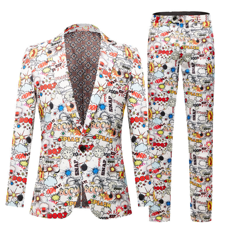 Stylish suit featuring a modern English letter print, perfect for hosts and performances. This trendy costume exudes confidence and sophistication. A&S Collection