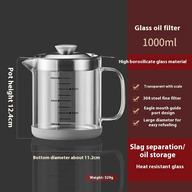 Household Kitchen Lard Jar: Glass Oil Filter Pot with Net - Premium Oil Leakage Prevention A&S Collection