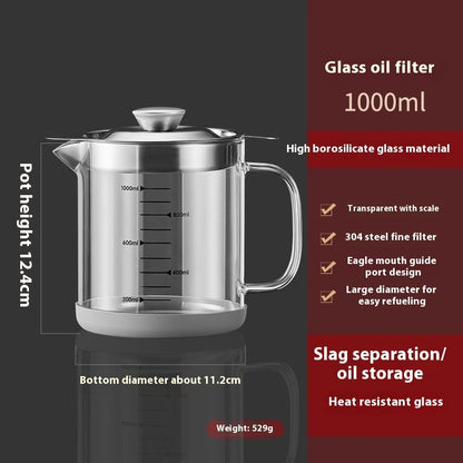 Household Kitchen Lard Jar: Glass Oil Filter Pot with Net - Premium Oil Leakage Prevention A&S Collection