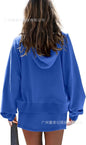 A two-piece set of a solid color long-sleeved hooded sweatshirt with a ribbed hem and a zipper Hypersku