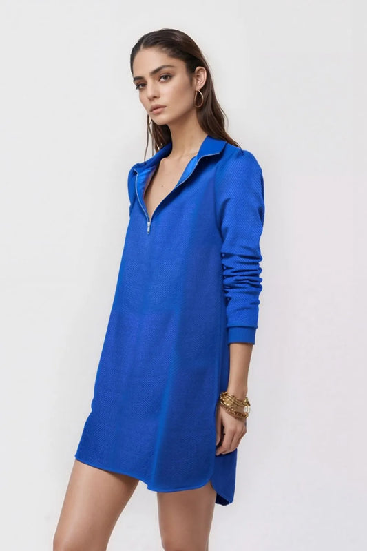 Double Take Textured Quarter Zip Long Sleeve Dress.