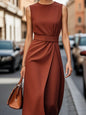 Round Neck Sleeveless Midi Sheath Dress.