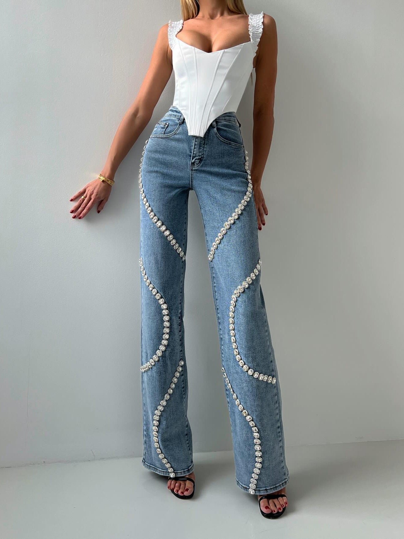 Rhine Stone Straight Leg Jeans CJ