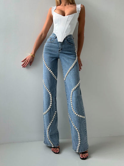 Rhine Stone Straight Leg Jeans CJ