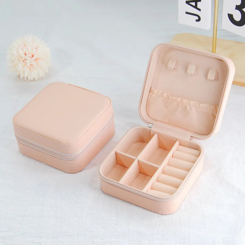 1PC Jewelry Organizer Display Travel Jewelry Zipper Case Boxes Earrings Necklace Ring Portable Jewelry Box Leather Storage A&S Collection