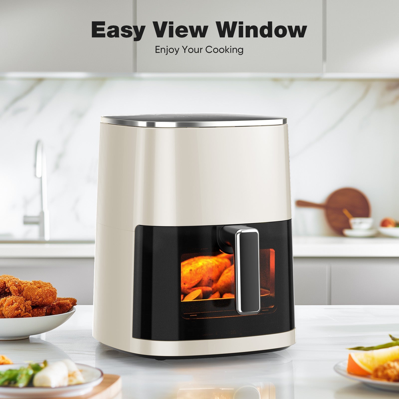 Air Fryer 6 Quart Capacity With Window Square Air Fryer 12-in-1 Air Fry, Roast, Reheat, Dehydrate, Bake, Steam With 400F A&S Collection